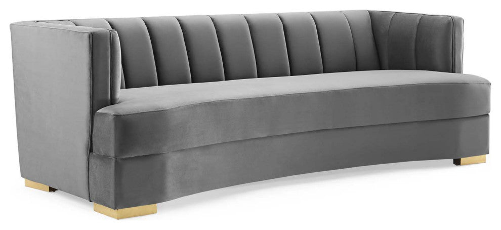 Encompass Channel Tufted Performance Velvet Curved Sofa - Gray