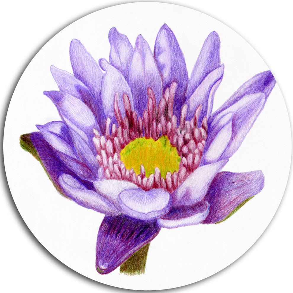Hand-Drawn Purple Lotus, Floral Art Disc Metal Artwork, 23"