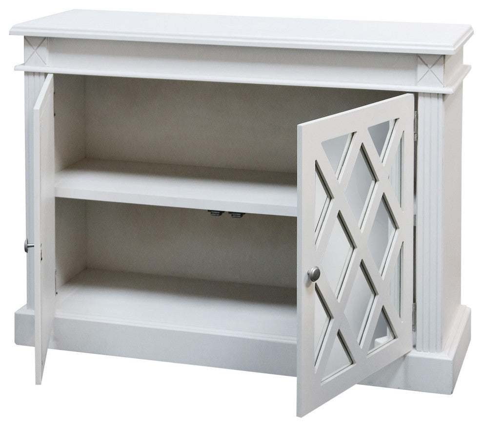 Two Door Cabinet White Finish Mirror Accents 42X14X32