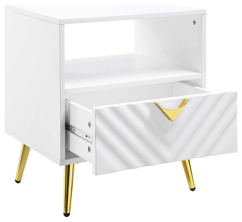 Lv01140 End Table, White High Gloss Finish Gaines ( 1-Piece /1Ctn