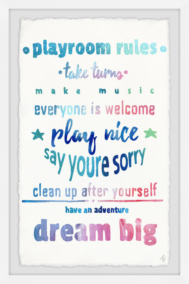 "Dreamy Playroom Rules" Framed Painting Print, 8"x12"