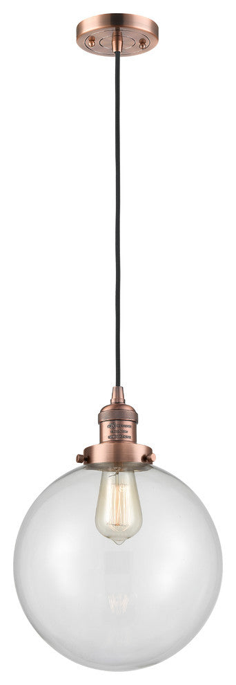 X-Large Beacon 1-Light Mini Pendant, Antique Copper, Clear