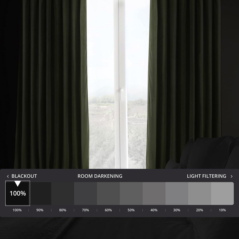 Extra Wide Blackout Velvet Curtain Single Panel, Hunter Green, 100w X 96l