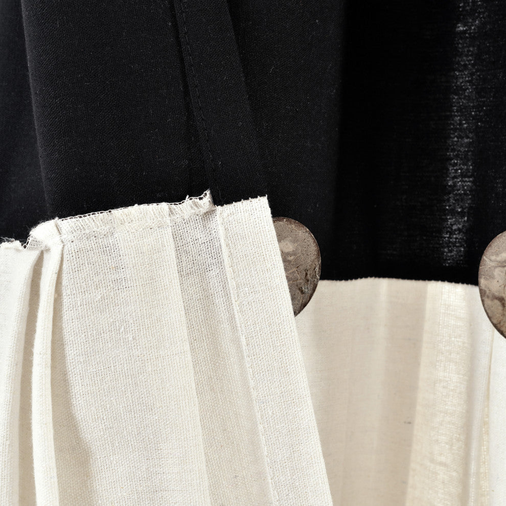 Linen Button Single Window Panel, Black/White, 95"x40"