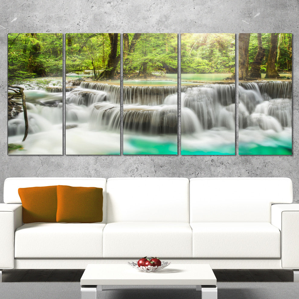 "Kanchanaburi Erawan Waterfall" Canvas Photo Print, 5 Panels, 60"x28"
