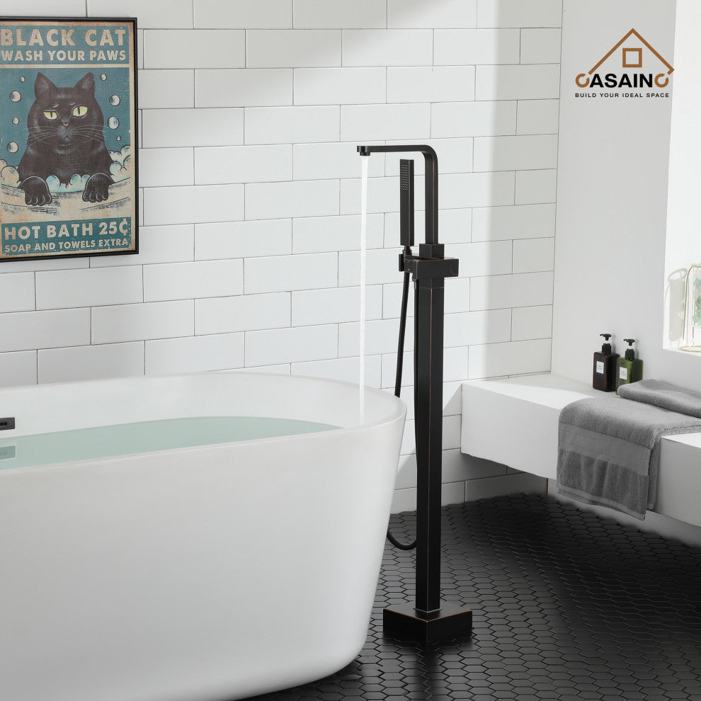 Floor Mount Tub Filler with Handheld Shower Head, Oil Rubbed Bronze