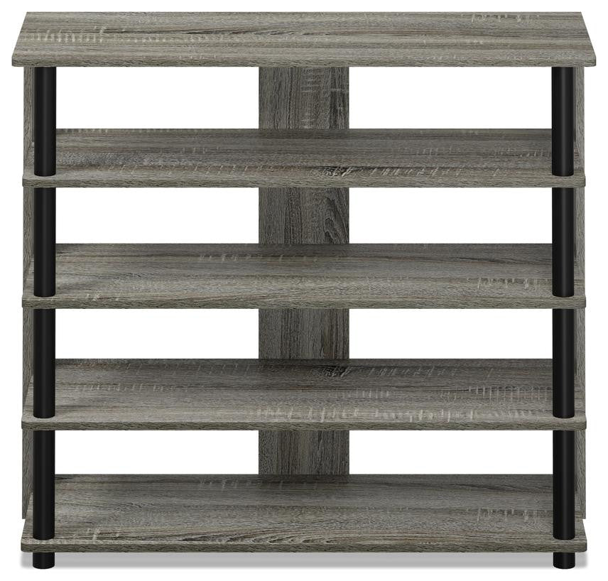 Furinno Turn-N-Tube 5 Tier Wide Shoe Rack, French Oak Gray/Black 17081GYW/BK