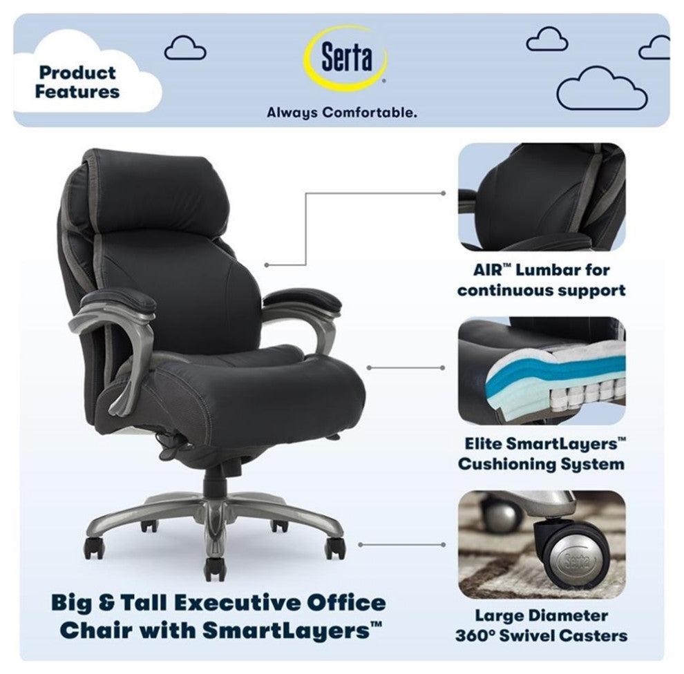 Serta Jackson Big and Tall Faux Leather Executive Office Chair in Black