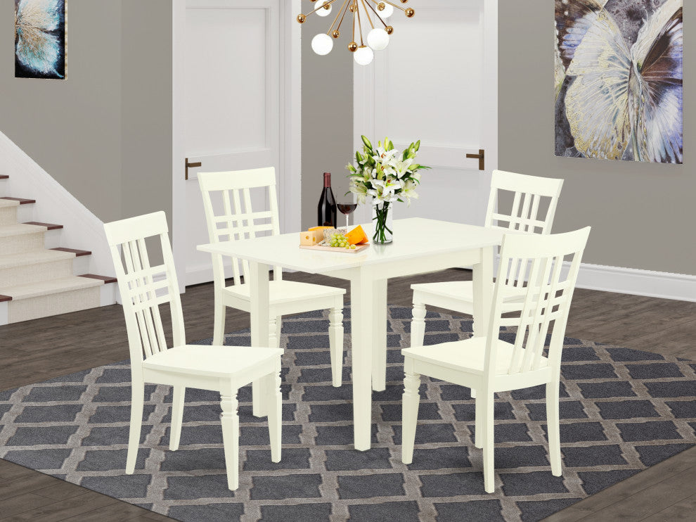 5Pc Dining Set, A Table, 4 Chairs, Solid Wood Seat, Panel Back, Linen White