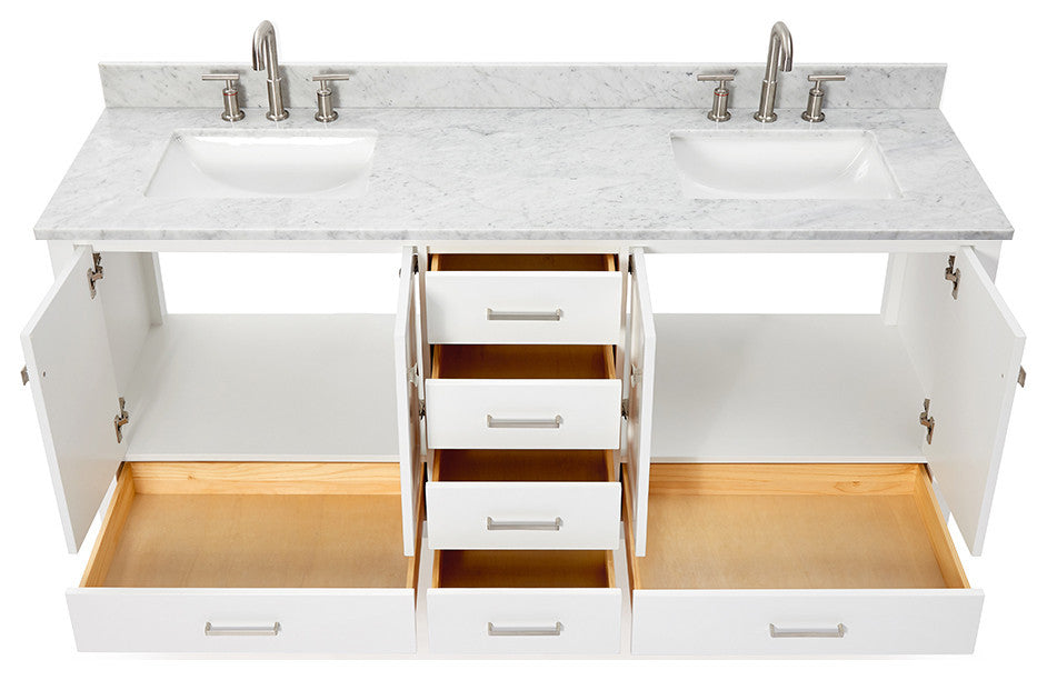 ARIEL Cambridge 73" Rectangle Sinks Bath Vanity Carrara Marble