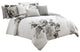 Benzara BM225192 7 Piece Queen Comforter Set with Floral Print, Gray & White