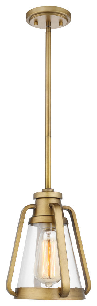 Everett 1-Light 7-Inch Mini Pendant, Natural Brass With Clear Glass
