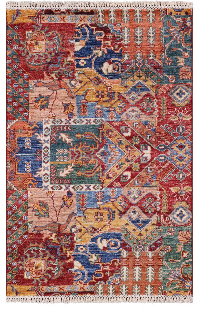 Super Kazak Handmade Wool Rug 2' 9" X 4' 2" Q11252