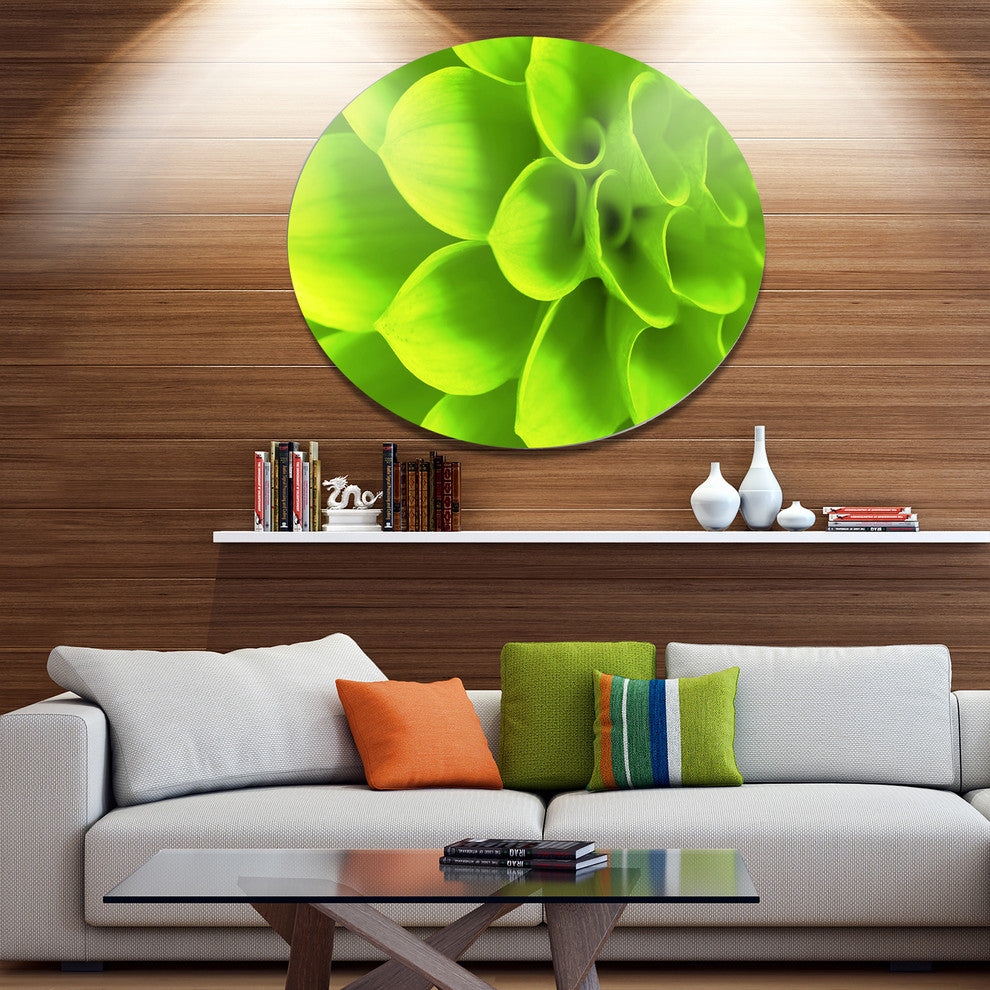 Bright Green Flower Petals, Modern Floral Round Wall Art, 36"