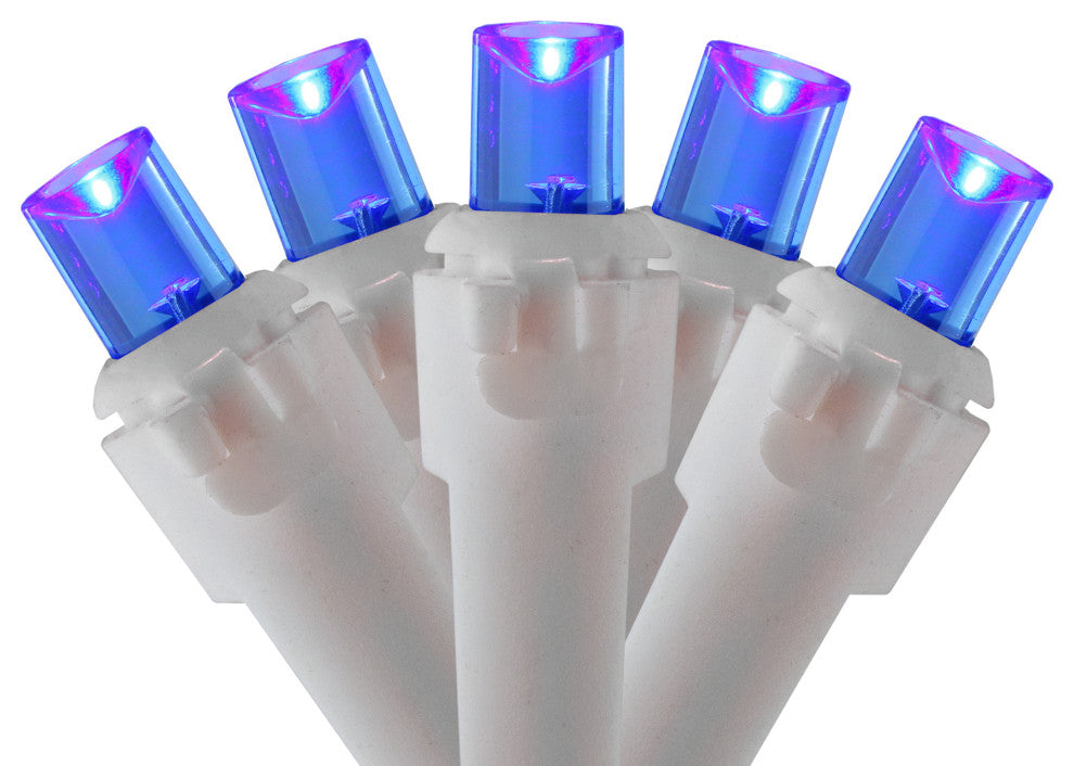 Blue LED Wide Angle Christmas Lights - White Wire