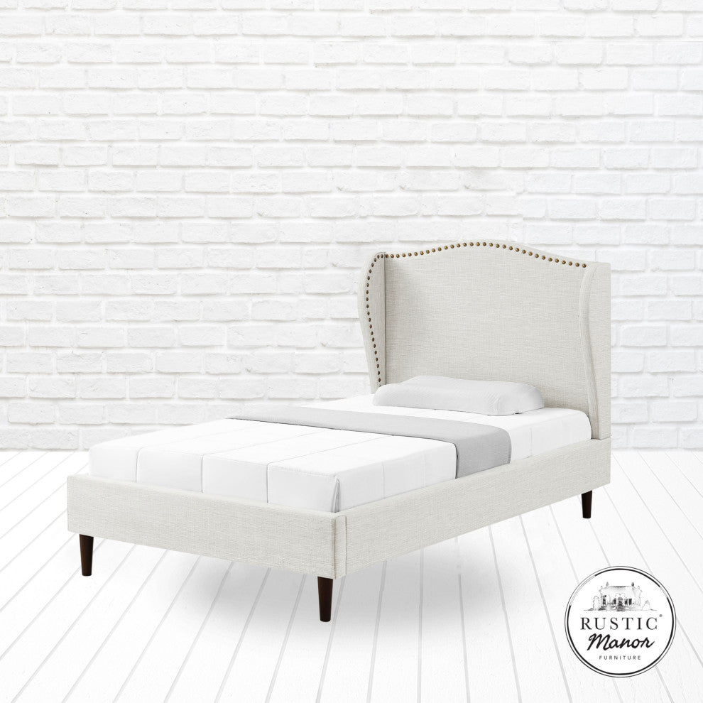 Rustic Mabor Caliana Bed, Linen, Cream White, Twin Xl