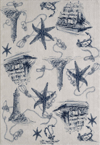 Stella Ivory/Navy Coastal Area Rug, 5'3 X 7'7