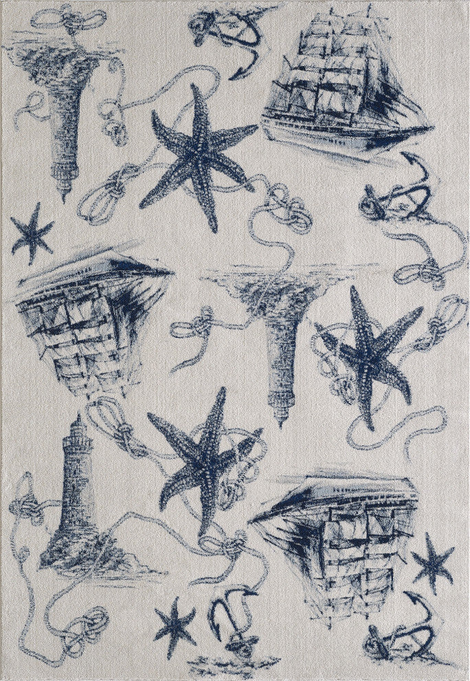 Stella Ivory/Navy Coastal Area Rug, 5'3 X 7'7