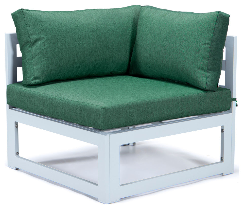 LeisureMod Chelsea 6-Piece Patio Conversation Set, White Aluminum, Green