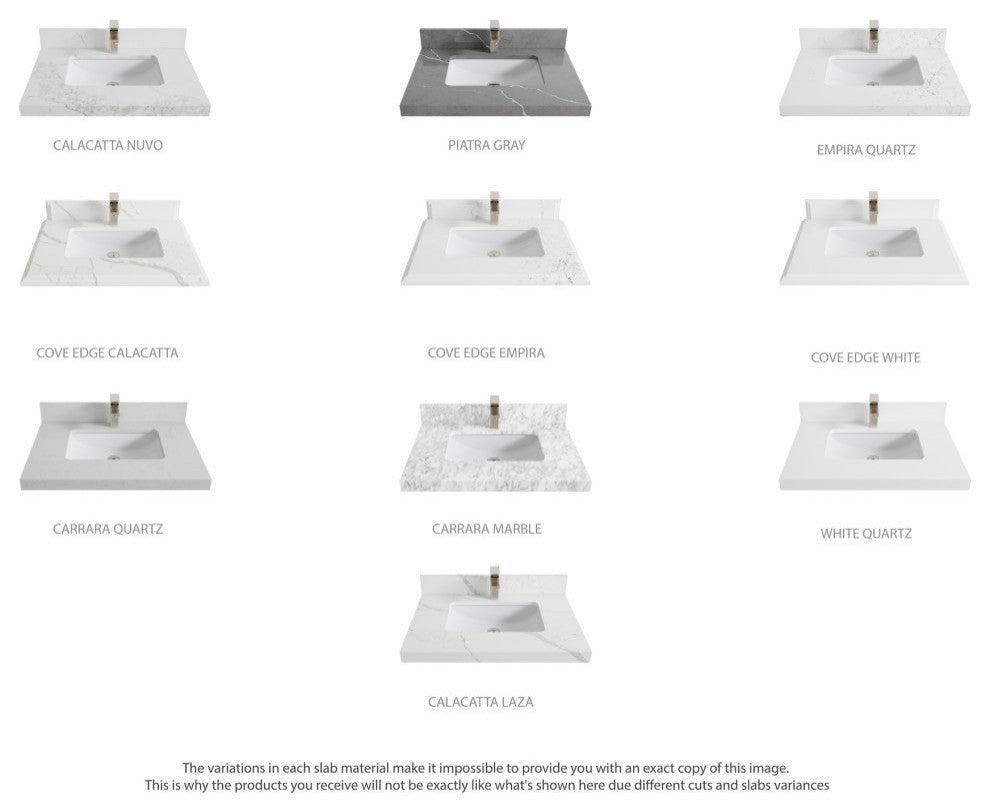 Malibu 36 Center Sink Bath Vanity in White  2" Calacatta Nuvo