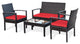Costway 4PCS Patio Rattan Furniture Set Cushioned Loveseat Armrest Red