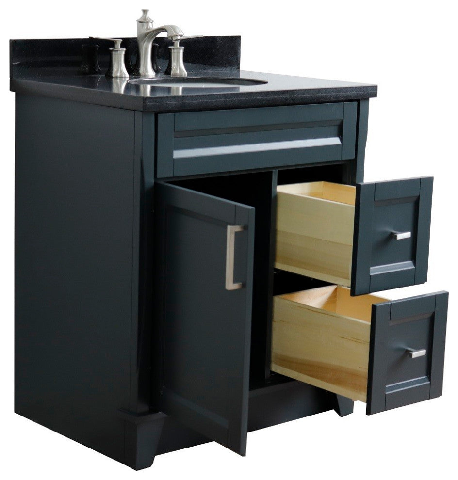 31" Single Sink Vanity, Dark Gray Finish With Black Galaxy Granite