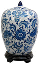 11" Floral Blue and White Porcelain Vase Jar