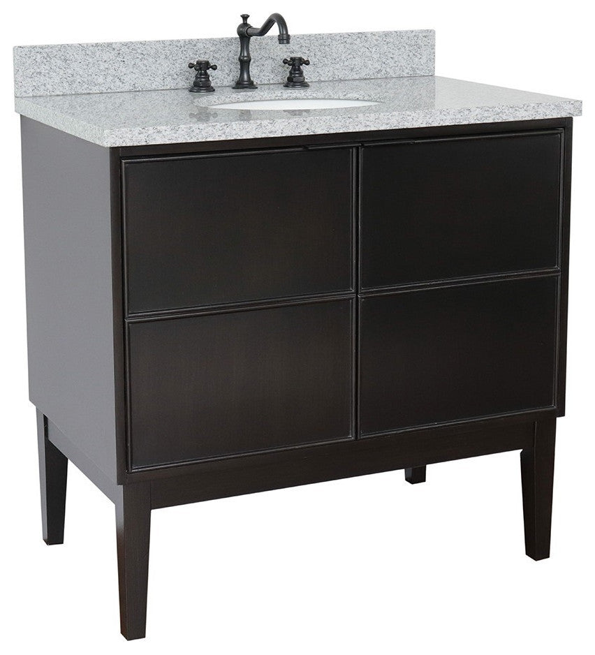37" Single Vanity, Cappuccino Finish With Gray Granite Top And Oval Sink