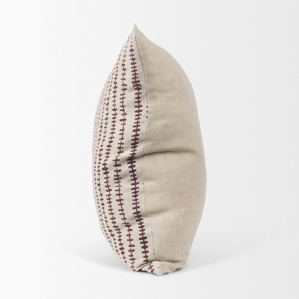Jenna Beige With Merlot Print Linen Square Decorative Pillow Cover