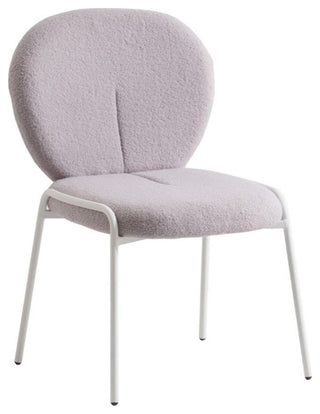LeisureMod Celestial Modern Boucle Dining Side Chair in White Metal Frame Gray