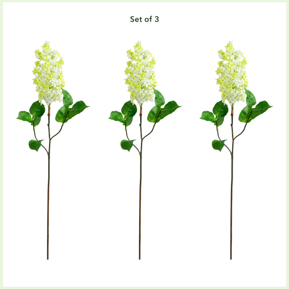 36in. Artificial Lilac Flower Stems, Set of 3, White