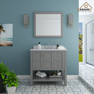 CASAINC 36" Marble Top Single Sink Bathroom Vanity, Gray