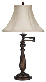 150W 3 Way Swing Arm Table Lamp, Antique Rust Finish, Pearl Shade
