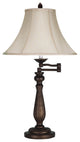 150W 3 Way Swing Arm Table Lamp, Antique Rust Finish, Pearl Shade