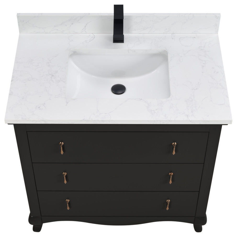 Legion Furniture WS2512 Series Bathroom Sink Vanity, Tricorn Black, 36", Artificial Stone Top, Single Sink