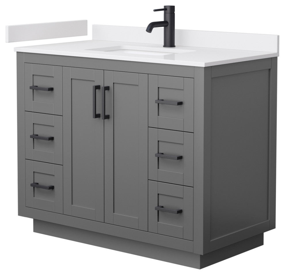 42" Single Bath Vanity Dark Gray, White Cult.Marble Countertop, Sink, Black Trim