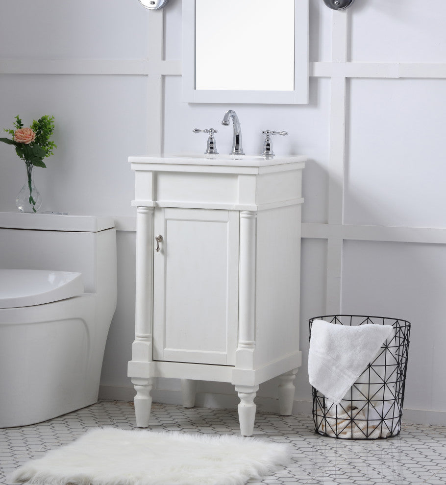 18" Single Bathroom Vanity, Antique White With Ivory White Engineered Marble