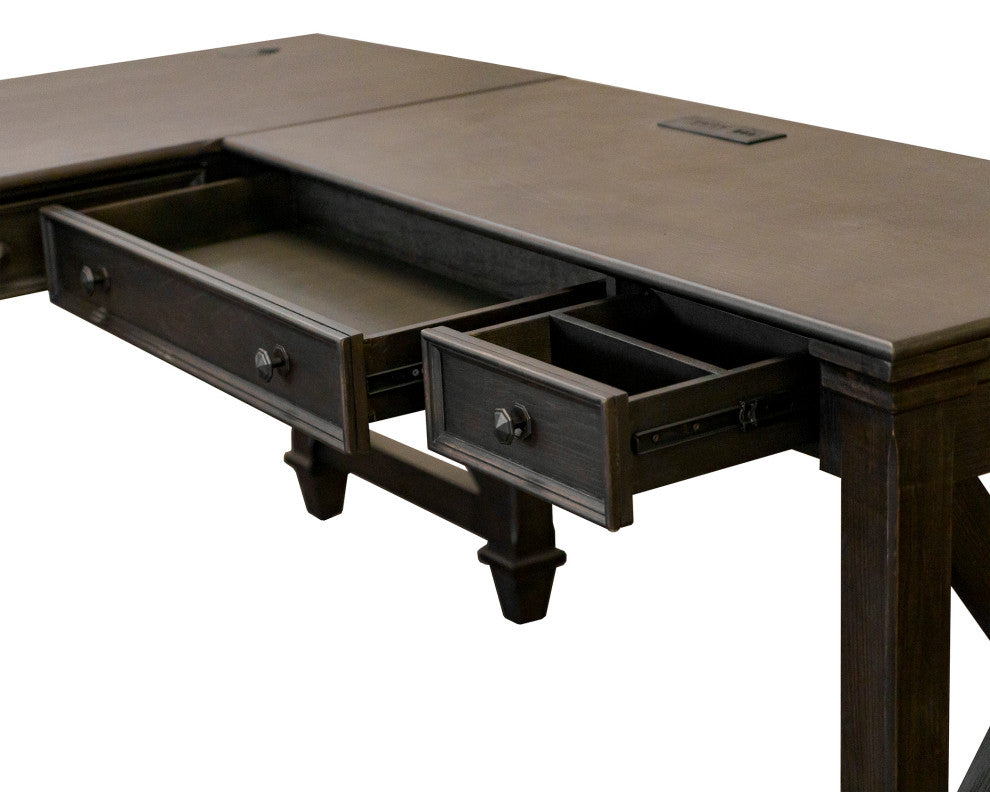 Traditional Wood Open L-Desk and Return Dark Brown