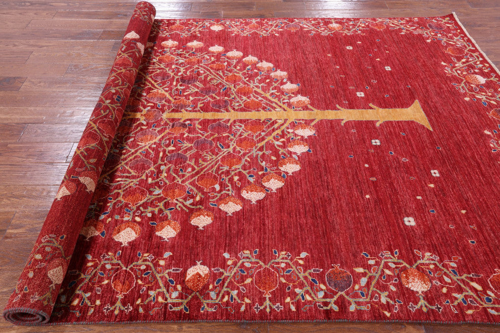 Pomegranate Tree Persian Gabbeh Hand-Knotted Rug 6' 6" X 9' 6" Q8019