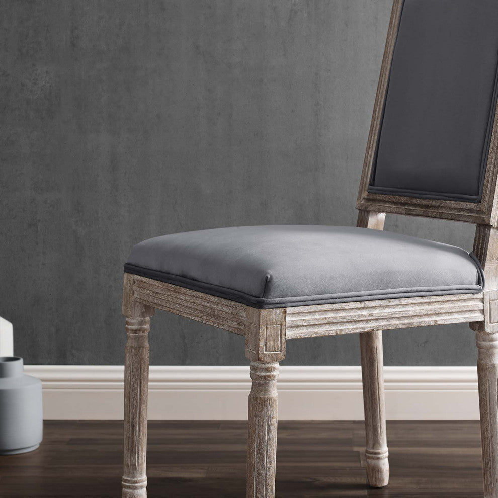 Court French Vintage Performance Velvet Dining Side Chair Natural Gray