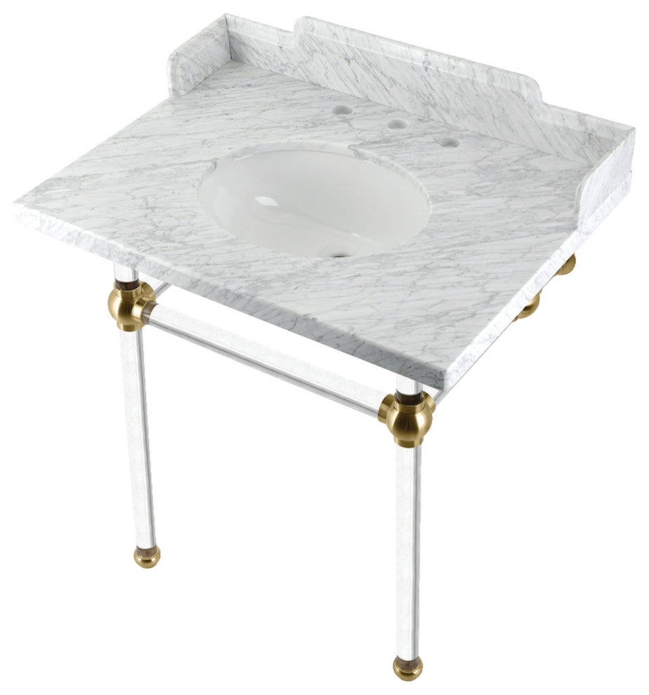 Kingston Brass LMS3030MA7 30" Carrara Marble Console Sink, Acrylic Legs