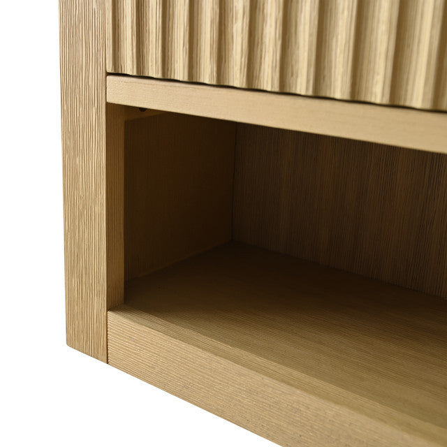 Vanity Art 24" Wall Mounted Bathroom Storage Cabinet, Linear Natural Oak, Matte Black Handle