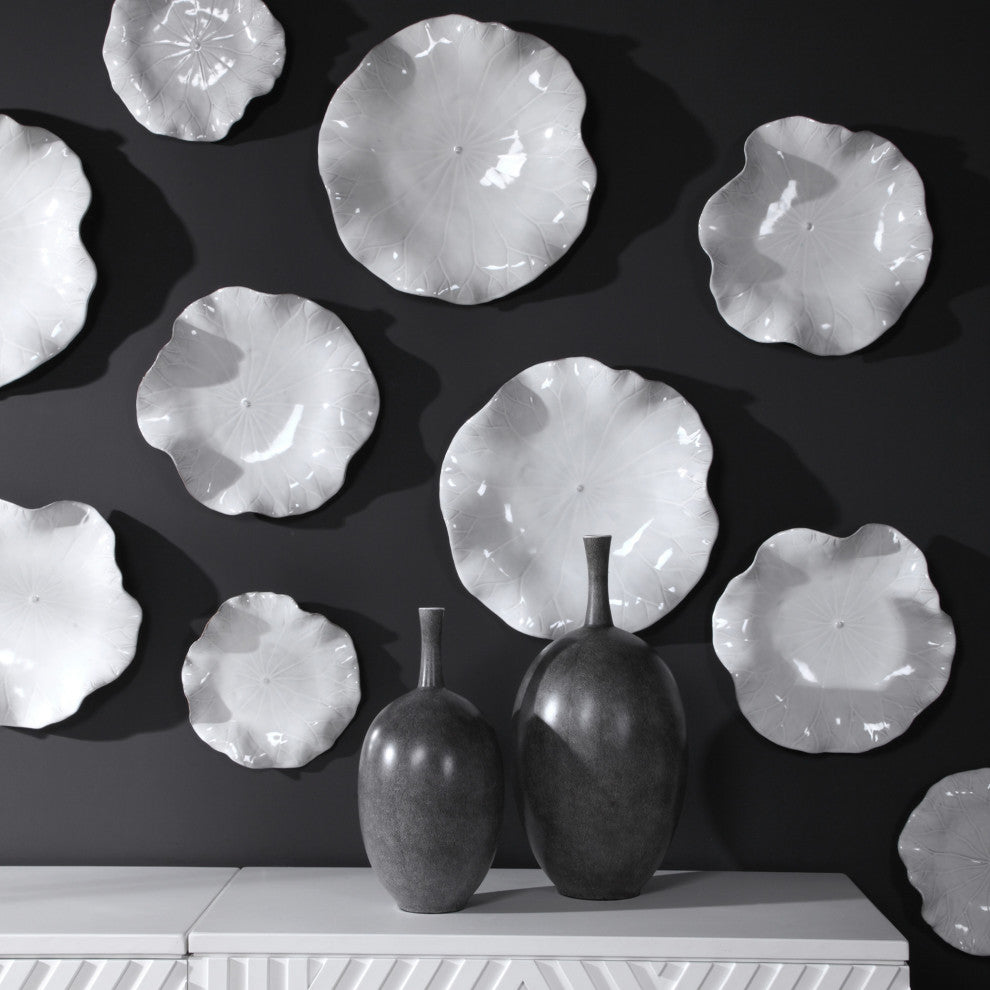 Uttermost 04234 Abella Abstract Flower Ceramic Wall Art - Set of - Fresh White