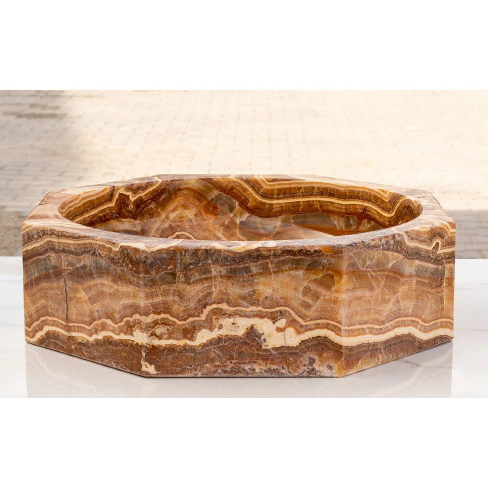 Brown Onyx Translucent Octagon Natural Stone Vessel Sink Polished  (D)16" (H)5"