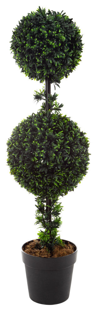 Pure Garden Artificial Podocarpus 36" Double Ball Faux Plant