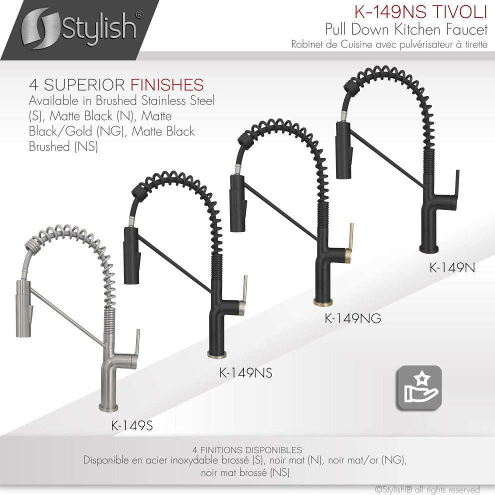 STYLISH Single Handle Pull-Down Dual Mode Kitchen Faucet in Matte Black