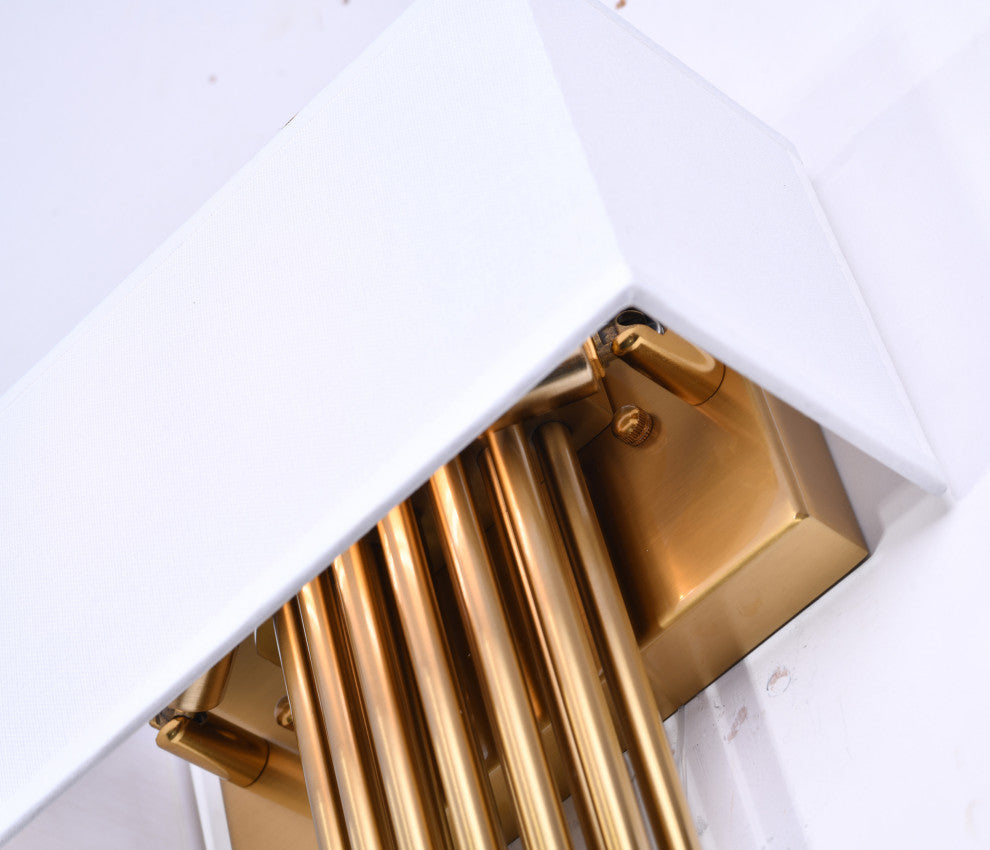 Gold Metal Wall Sconce With White Box Shade