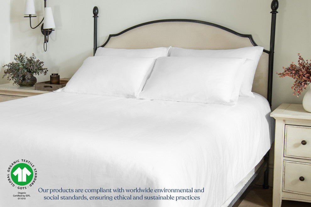 Delara GOTS 100% Organic Cotton Pillowcase Set of 2 400TC, White, King, 21"x36"