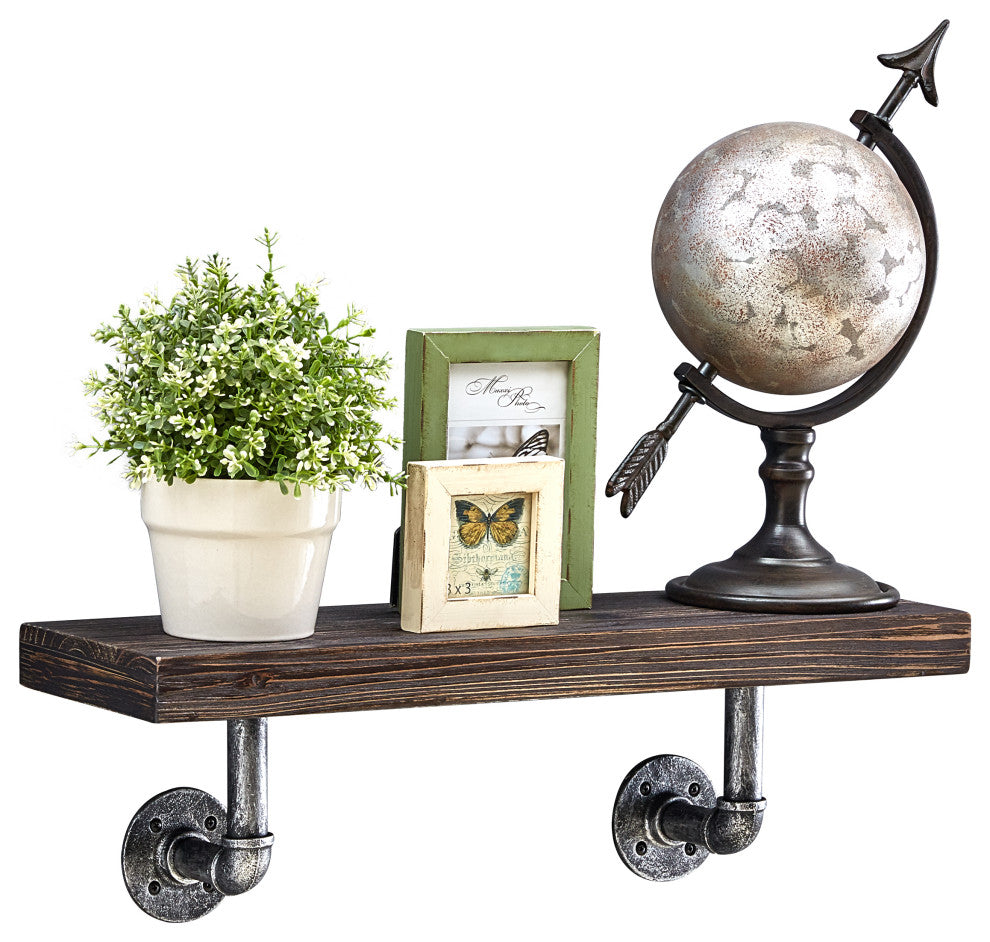 Danya B. 24" x 7" Floating Pipe Industrial Rustic Wall Mount Shelf, Ebony