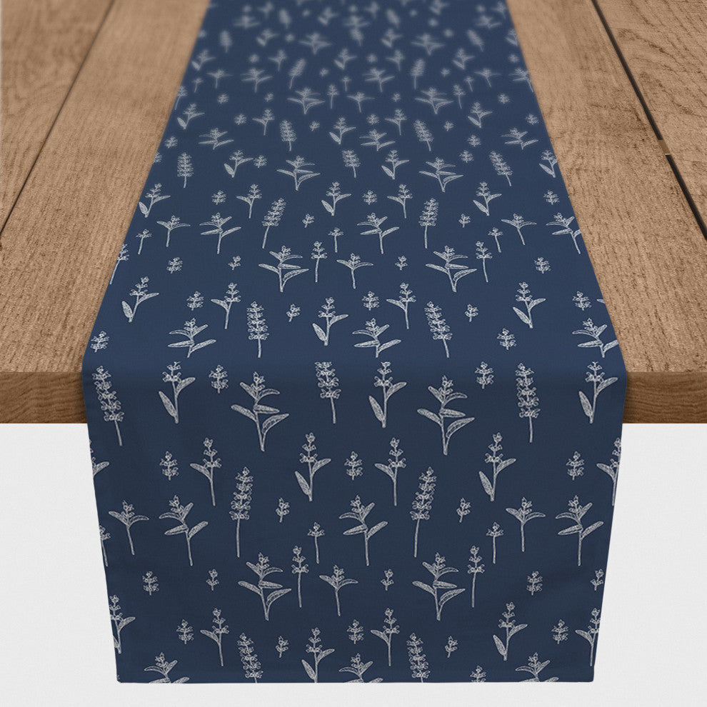 Botanical Navy Pattern 16x90 Cotton Twill Runner